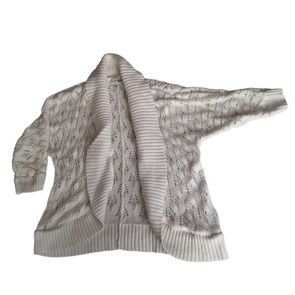St. John's Bay White Open Knit Shawl Collar Cardigan Sz L - Picture 1 of 5